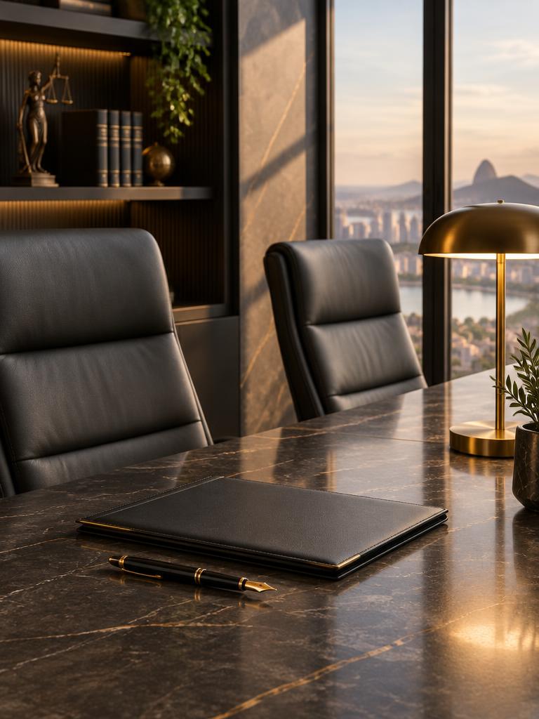 Mesa de reunião em escritório jurídico